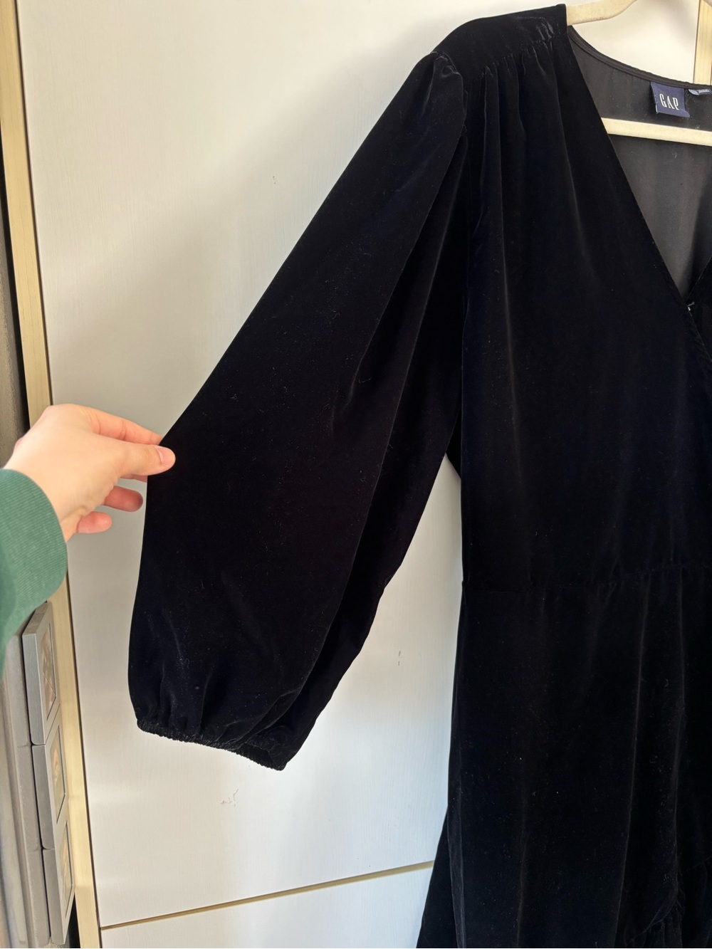 GAP Velvet Wrap Dress XXL Black Long Sleeve Ruffle Hem Waist Tie Plus Size - Picture 3 of 12